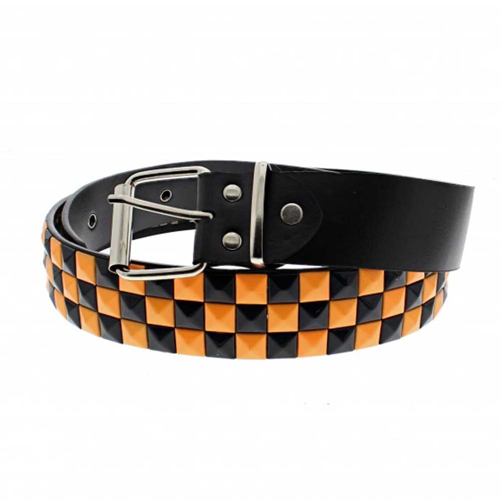 Zac's Alter Ego - Chessboard 3row pyramid studs Riem - Zwart/Oranje